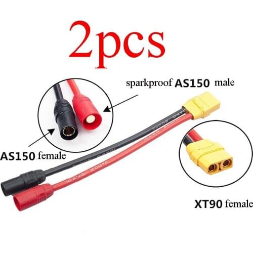 2PCS XT90 Female to AS150 Sparkproof Plug Adapter Cable Lithium Battery ESC Charger 10WAG 10-30CM Length Tieline for RC Aircraft