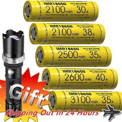 NITECORE IMR18650 3.7V Li-ion Protected Rechargeable Battery 2100/2500/2600/3100mAh 30A/35A/38A/40A High-quality 1piece Flat Top