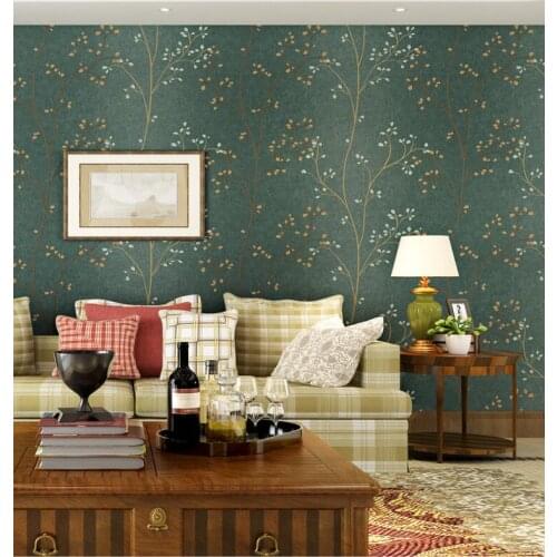 American Style Bedroom Wall Covering Modern Vintage Floral 3D Wallpaper Green Branch Wall Paper Papel De Parede 10MX53CM