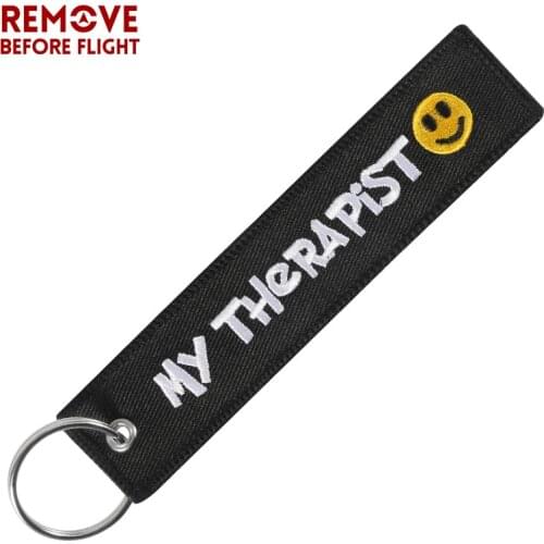 Car keychain Embroidery MY THERAPIST Motorcycle Key bobs Black llavero moto OEM keyring chaveiro para carro