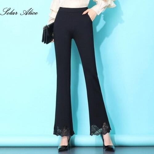 Free Shipping 2020 Womens Autumn And Winter New Ankle-Length Casual Pants High-Waist Lace Stretch Drape Micro-Flared Pants