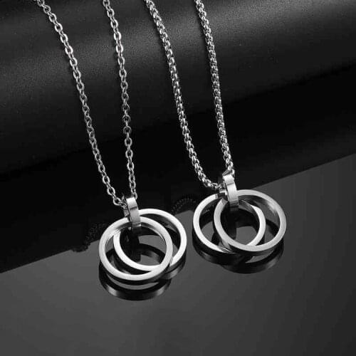 Meetvii Stainless Steel Lover Pendant Necklaces Simple Circle Punk Chain Necklaces Hip Hop Jewelry Party Gift