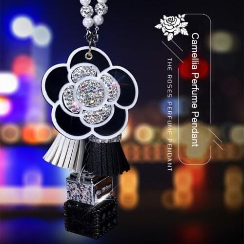 Ladies car perfume pendant fashion diamond camellia car interior car small fragrance rearview mirror pendant decorative
