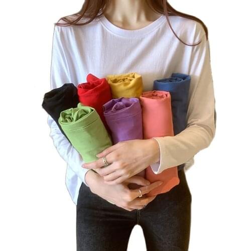 8 Colors M-4XL Oversized High Quality Cotton T Shirt Women Autumn Spring Long Sleeve Streetwear Basic Tshirts Ladies Sheer Tops