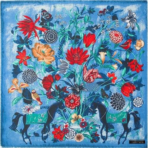 Hot! beautiful Scarf 130*130cm Women New Fashion Twill Silk Flower horse pattern Square high quality Fashion shawl