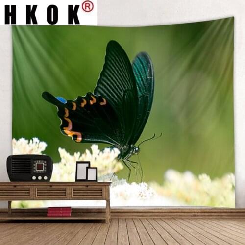 HKOK Butterfly Tapestry Wall Rugs Wall Hanging Covering Fabric Mural Background Cloth Towel Beach Fabric Blanket Living Home Dec