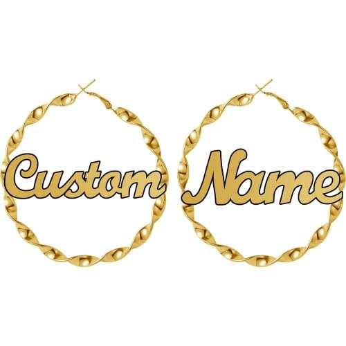 Personalized Earrings Customized Name Earrings Ripple hoop Name Plate Earrings Stainless Steel Women Earring Jewelry For Women