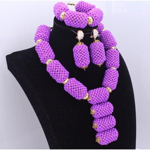 New Statement Necklace Set Purple Big Balls Design With Gold Copper Alloy Beads Bridal Set Jewelry Free Shipping 2018 Fashion
