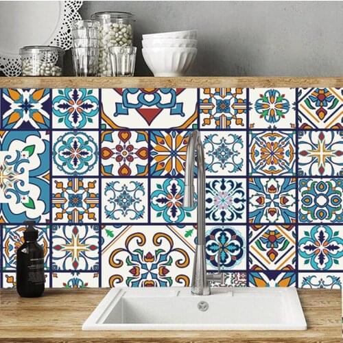 Morocco Colorful Strip Tiles Wall Sticker Bathroom Kitchen Table Home Decor Wallpaper Peel & Stick Waist Line Art Mural Customed