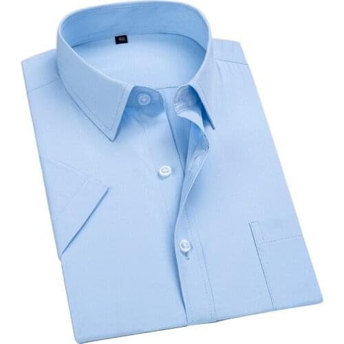 Aoliwen brand 2021 high quality men summer short sleeve white/pink/blue/black shirt casual anti wrinkle slim comfortable shirt