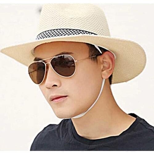 Men Unisex Summer Beach Straw Sun Hat Ethnic Vintage Extra Large Wide Brim Jazz Bucket Cap Hollow Out Twill Knitted Ribbon 428GD