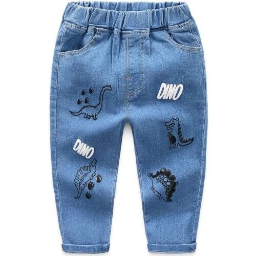 New 2021 Kids Fashion Cartoon Dinosaur Jeans Trousers Pants Boys Denim Pants Baby Jeans Autumn Winter Clothing for 2-8 Years