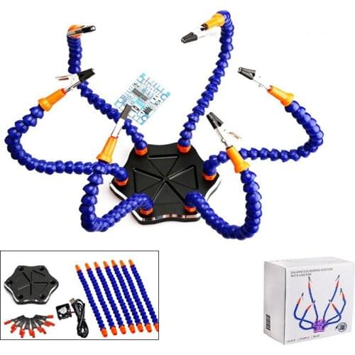 New Arrival Aluminum Soldering Station Base 6 Helping Hands with Fan Soldering Tool For Assembly Repair Modeling RC Hobby Crafts