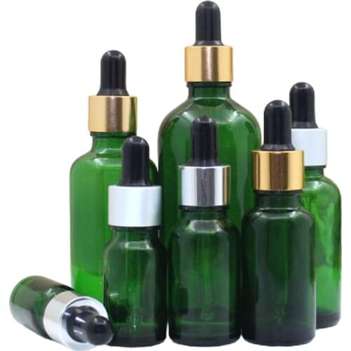 Empty Cosmetic Green Glass Pipette Refillable Bottle Gold Cap 5ml 10ml 15ml 20ml 30ml 50ml 100ml Essential Oil Dropper Vials