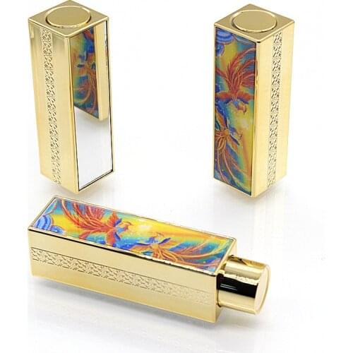 12.1mm Empty 3D Printing Lipstick Tube With Mirror Square Gold/Silver Press Bounce Lip Balm Container Packaging Bottle 10/25Pcs