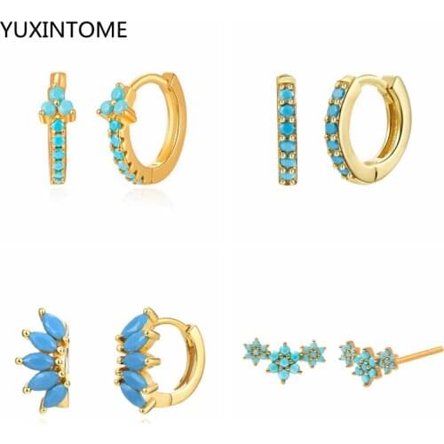 925 silver ear buckle Huggie Hoop Earrings For Women INS Style Exquisite Turquoise Piercing Earring Jewelry Pendientes