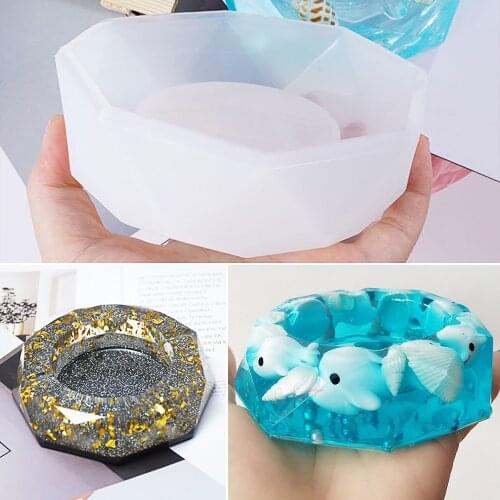 DIY Silicone Molds Crystal Epoxy Resin Mold Round/Square/Rhombus/Heart-shaped /Polygon Ashtray Silicone Candle Holder Mould