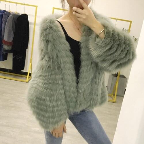 SJ1037 New Arrival Strip Making Fashionable Green Fox Fur Jacket