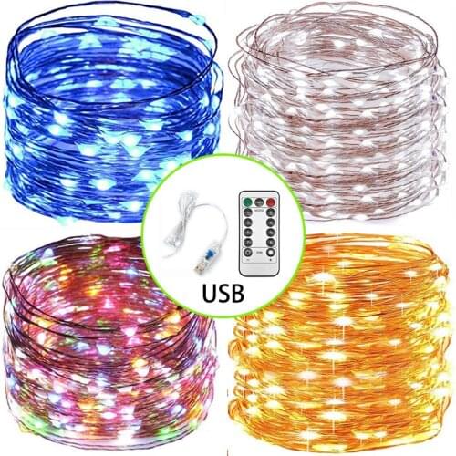 2020 Latest Remote Control LED Outdoor Fairy Copper String Light Garland for Wedding,Christmas Battery USB Powered Decorative