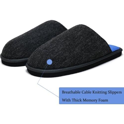 Knit Slippers for Men with Plush Lining,Anti-Skid Sole Slip On House Shoes,Memory Foam Bedroom Slippers