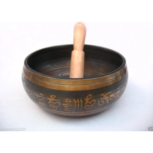 Tibet Copper Crafted Gold Gilt Chakra Meditation large Singing Bowl 150mm
