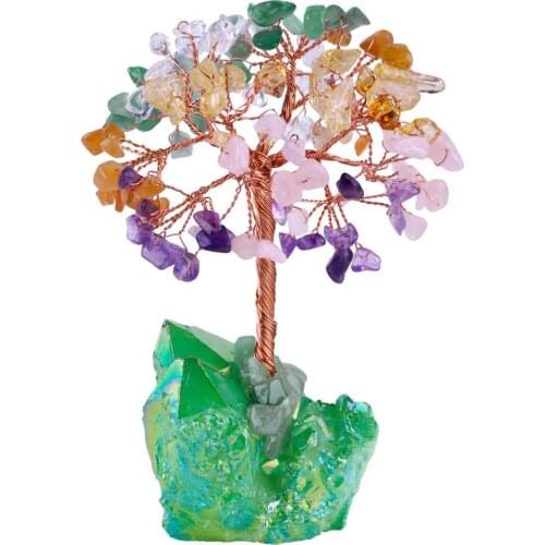 TUMBEELLUWA Natural Crystal Money Tree Titanium Quartz Cluster Base Bonsai Feng Shui Luck Figurine