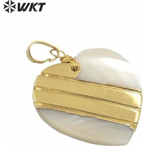 WT-JP228 Romantic Heart Shape Necklace Pendant White Shell Pendant With Gold Metal Plated Italy Design Jewelry Pendant