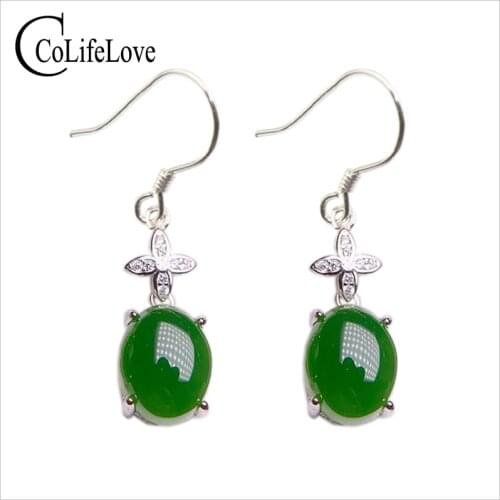 CoLife Jewelry 925 Silver Jasper Drop Earrings for Office Woman 8mm*10mm Natural Jasper Eardrop Classic Chinese Jasper Eardrop