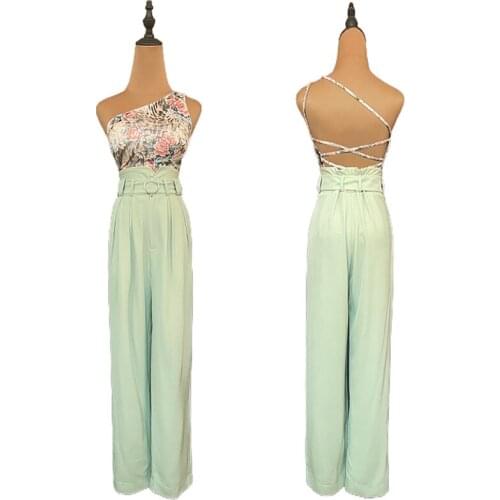 Ballroom Dance Pants For Women Customized Designer Clothes Latin Practice Wear Stage Costume Green Salsa Dancing Outfit JL2872