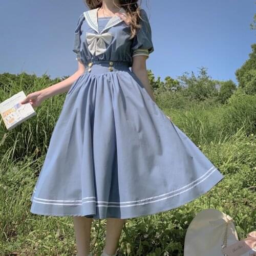 Female Dresses Korean Fashion Dress Preppy Student Bow Bandage Lolita Party Prom Women Clothing Harajuku A-line Dress