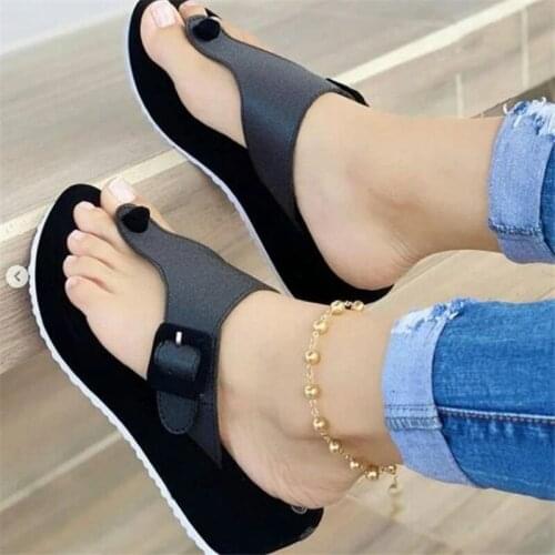 2021 Summer Women Slipper Buckle Decoration Beach Sandals Female Wedge Shoes Lady Bath Home Outdoor Slippers Fashion Flip-flops