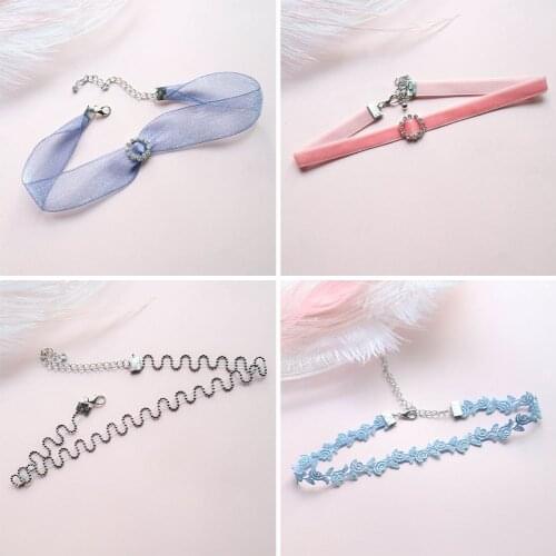 Fashion Korean Style Lace Choker for Women Girls Cute Rhinestone Round Wide Velvet Necklace Neck Collares Jewelry Gifts FS60