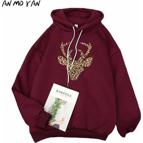 Winter Warm Womens Sweatshirt Fashion Animal Print Harajuku Korean Loose Long Sleeve Top Hoodie Sportswear