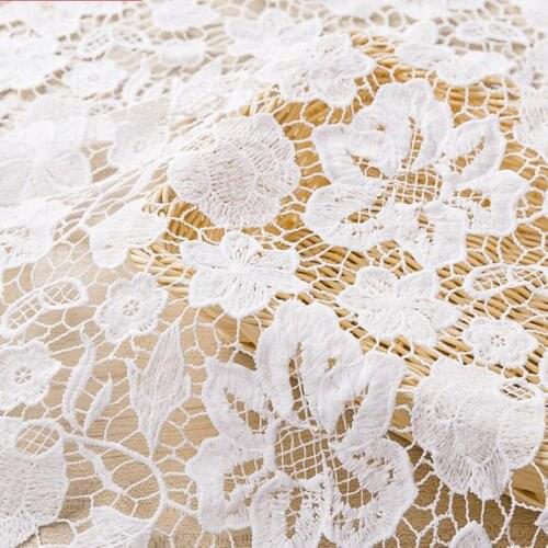 2yards White Guipure Lace Nigerian Wedding Dress Lace African Fabric Water Soluble Embroidery Cord Lace Fabric 2019 High Quality