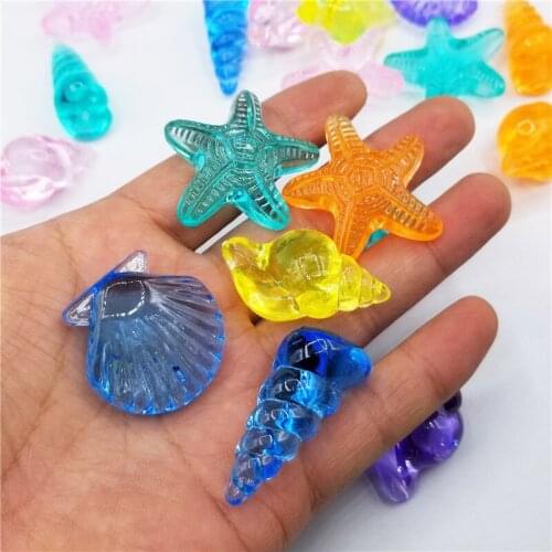 20pcs Plastic Crystal Starfish Marine Shell Conch Gift Art Centerpiece Craft Clear Party Gems Filler Toys Wedding Christmas