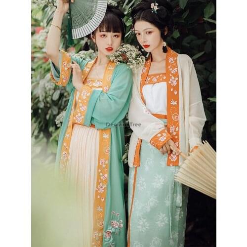 2021 hanfu women dress dance costume traditional chinese folk dress adult girl flower print elegant fairy stage wear performance
