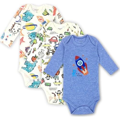 3PCS/Lot Baby Bodysuit Newborn Bebe Boy Girl Clothing 100%Cotton Long Sleeves O-Neck Striped Floral Infant Clothes