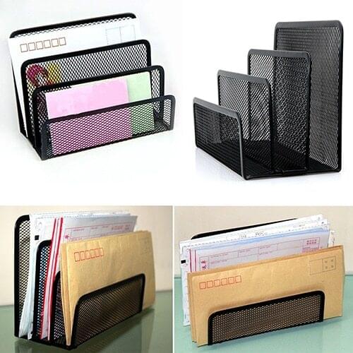 Black Mesh Letter Sorter Desk Organizer Mail Business Document Tray Desk Office File Organiser Home Bookends Book Holder