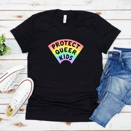 Protect Queer Kids T-Shirt LGBTQ Ally Shirt Rainbow Gay Tee Gay Pride Tops Summer Short Sleeve Plus Size Tops