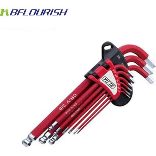 Wholesale Factory Stock available ! 6sets/lot 9pcs extra long arm ball point Allen hex key wrench set color coat ,hardware tool