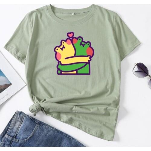 Cute Frogs Shirt Frog Love Graphic Tee Woman T-Shirt Short Sleeve T-Shirts Summer Tops for Women 100%Cotton Female Shirt Clothes