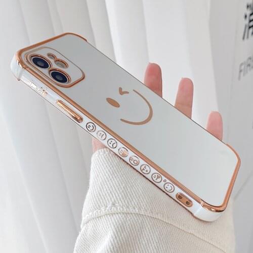 Electroplated Smiley Camera Protection Phone Case For iPhone 12 11 Pro Max Mini XR XS Max X 7 8 Plus SE 2020 Plating Bumper Case