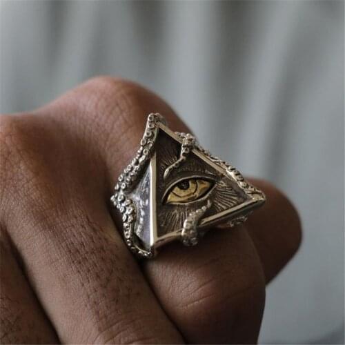 Classic Mens Fashion Punk Party Ring Accessories Vintage Octopus Triangle Eye Ring Jewelry Mens Party Best Gift