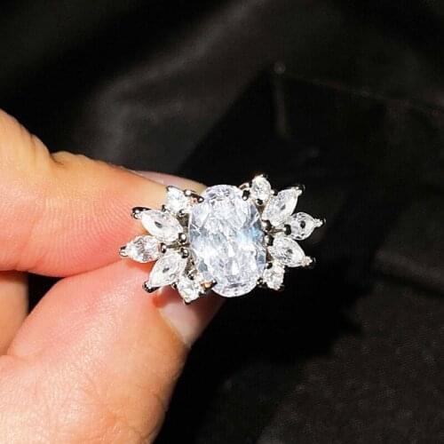 Luxury Oval Pear Flower Rings Inlay AAA Cubic Zirconia Vintage Fine Jewelry For Women Wedding Engagement Anniversary Gift