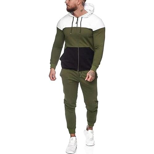 Autumn Winter Men Outfits Mens Two Piece Tracksuit Set Sports Wear Hooded Colour Blocking Cardigan Sweatshirt Suit