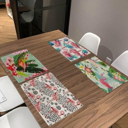 Pink Flamingo Printed Lines Table Mat Polyester Dinner Cloth Table Napkins For Wedding Supplies Party Decoration Table Napkins