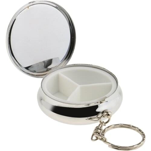 3 Compartments Round Travel Portable Vitamin Organizer Tablet Box Earring Trinket Storage Case Container with Keychain Keyring