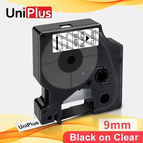 UniPlus for Dymo 40910 D1 Label Writer Black on Clear 9mm Label Tapes Strong Adhesive Label Maker Dymo MobileLabeler Ribbon
