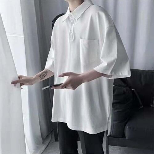 Summer Lapel Short-sleeved T-shirt Male Hong Kong Style Literature And Art Small Fresh Five-point Sleeve Polo Shirt Trend Wild H