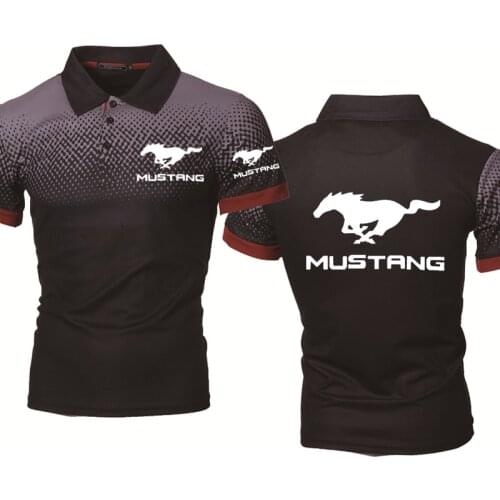 Casual Trend Mens short sleeve Mustang Car Logo Printing Summer Gradient POLO shirt High Quality Cotton Mens POLO shirt